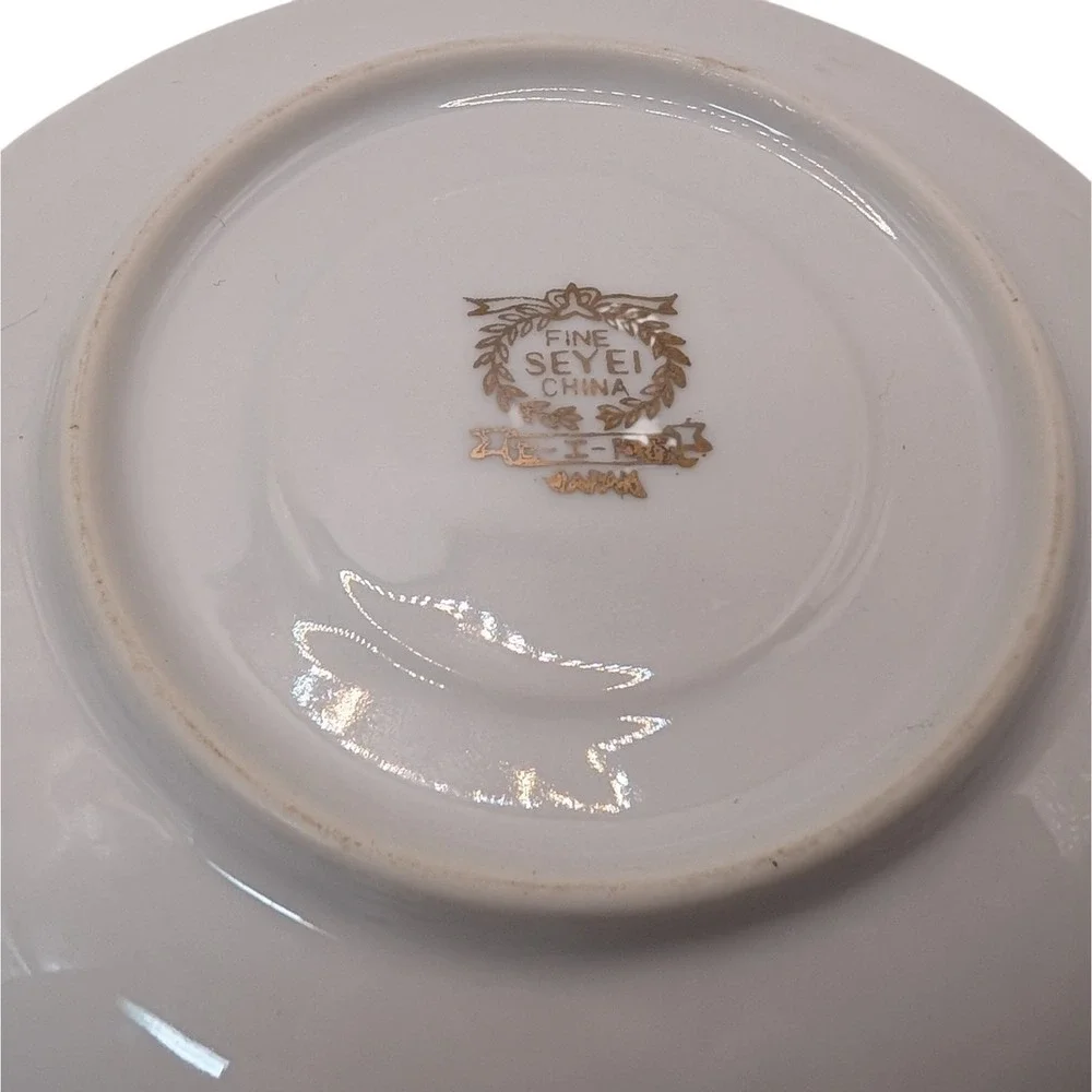 Vintage Seyei Fine China Demitasse Cup and Saucer Iridescent Footed Floral SEE
